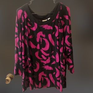 Cato 3/4 Length Sleeve XL abstract black and purple Blouse- office chic